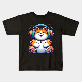 Listen to mew-sic - cute cat with headphones Kids T-Shirt